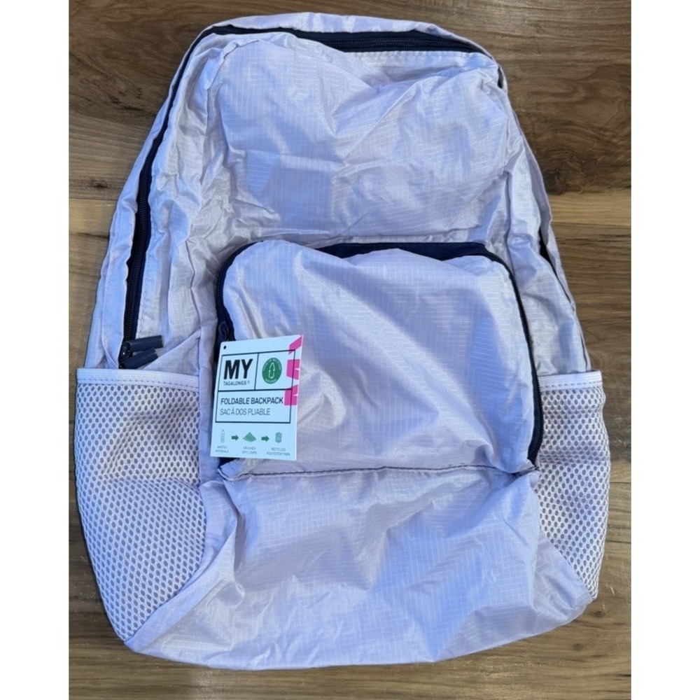 My Tagalongs Purple Foldable Packable Backpack Light Weight Day Pack Recycled